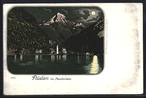 Cartoline postali: Mondschein-Lithographie Flüelen, Uferpa – Usato da Berlin venduto da bartko-reher