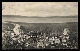 AK Walzenhausen, Ortsansicht mit Seeufer und Flussmündung