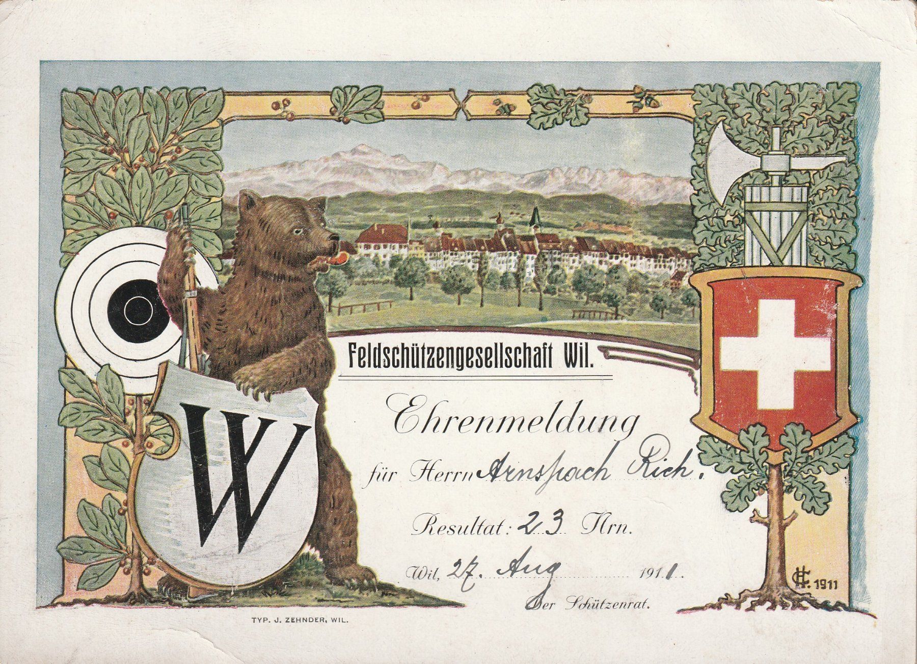 Documenti: Ehrenmeldung Wil 1911 – Usato da Crémines venduto da clifden92