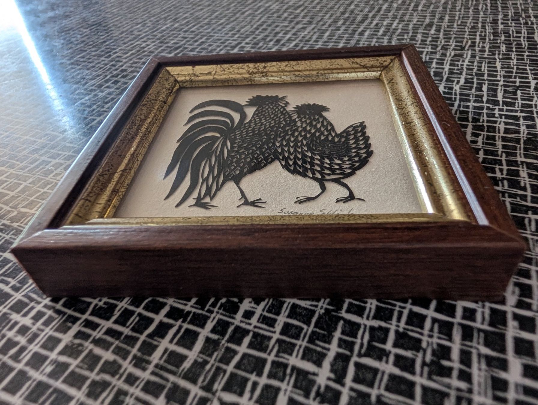 Grafiken & Lithographien: Scherenschnitt Hahn Henne 7x7cm – Gebraucht aus Nänikon von Haexli_70 2