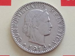 20 Rappen 1912 Ni, ss-vz, nur 2,0 Mio!