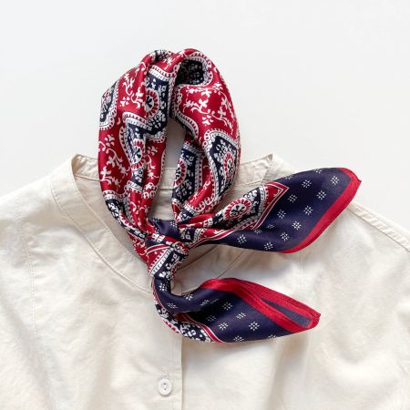 New 53cm 100% Silk Scarf, Paisley Red Blue Silk Neck Scarf