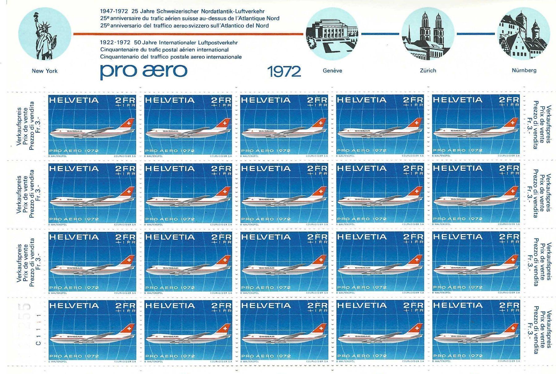 Tutti i francobolli: Swissair Briefmarken B-747,  20-er Bogen – Nuovo (secondo la descrizione) da Humlikon venduto da GX30