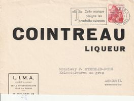 Briefvorderseite mit Reklame COINTREAU-LIQUEUR-Genf 1948