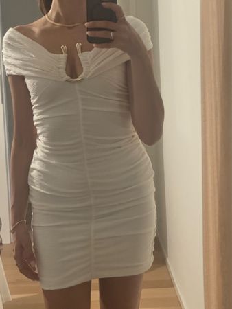 White off-shoulder mini dress H&M