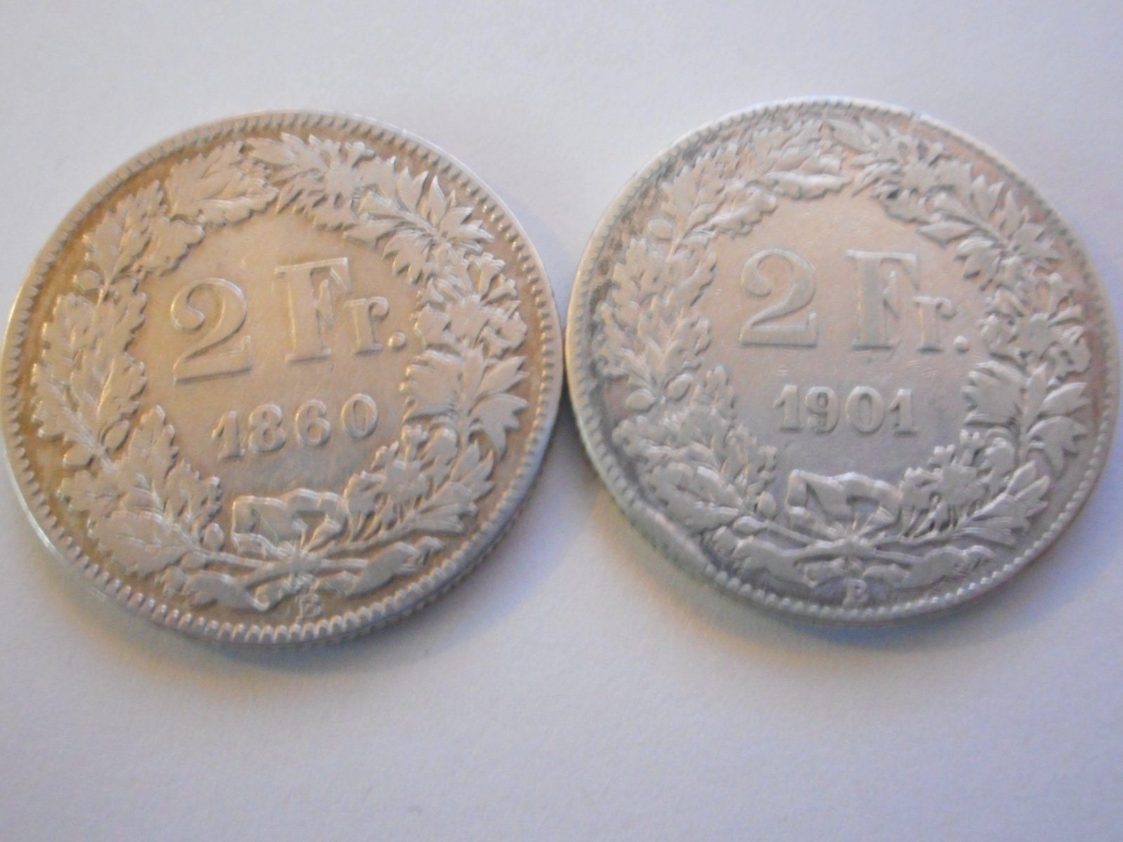 Tutti le monete: 2 x 2 Fr. silber  1860+1901 uralt – Usato da Kriegstetten venduto da pizlad2010 1