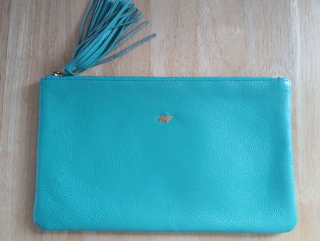 Braun Bueffel Clutch, Leder, Türkis Quaste, Sommer-Look!