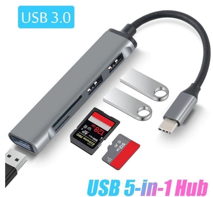 Hubs & Switches: USB-C 3.0 Hub: USB Port 3.0 + 2 x USB 2.0 + SD-Card Reader – Neu und originalverpackt aus Sursee von allduino