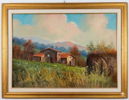 Quadro Paesaggio Spadini Olio Tela con Cornice Certificato