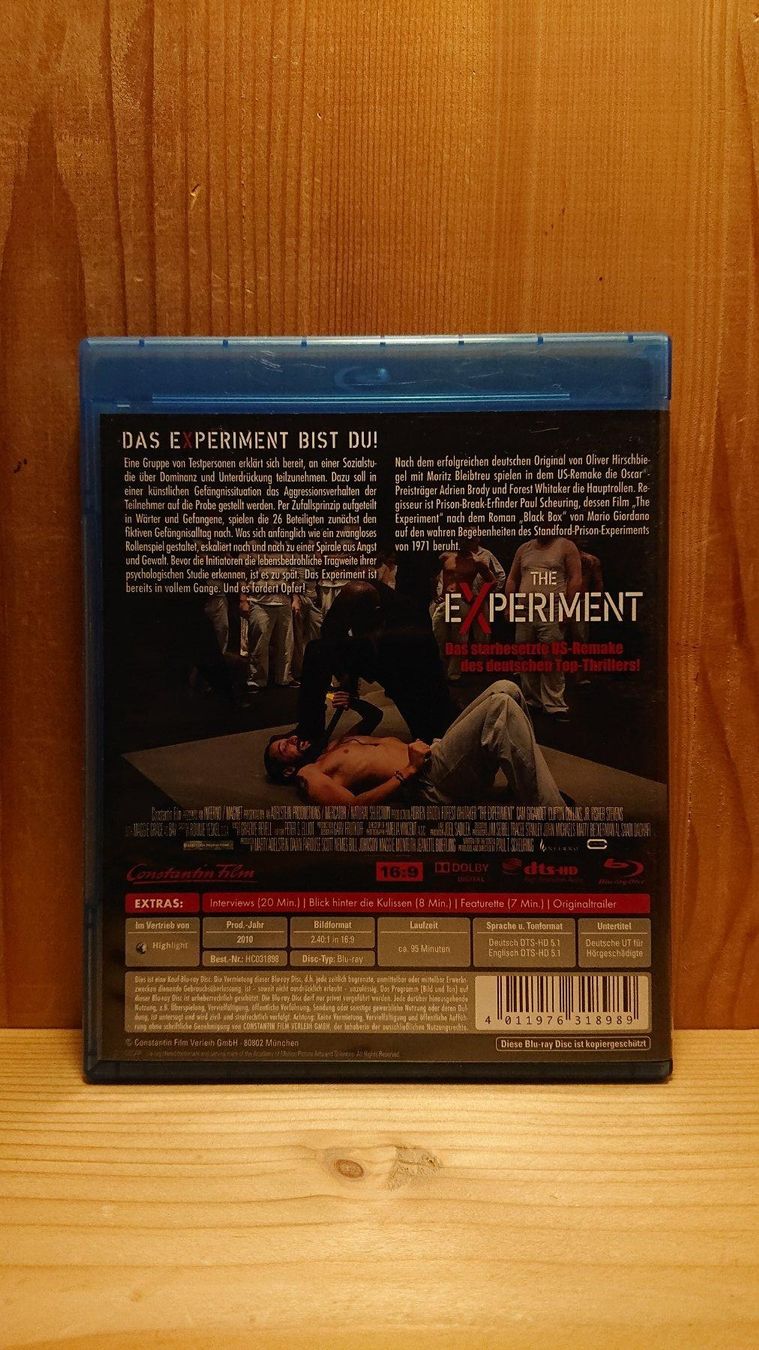 Tutti i DVDs: THE EXPERIMENT Blu-Ray mit Adrien Brody – Usato da Wilderswil venduto da Exebub 1