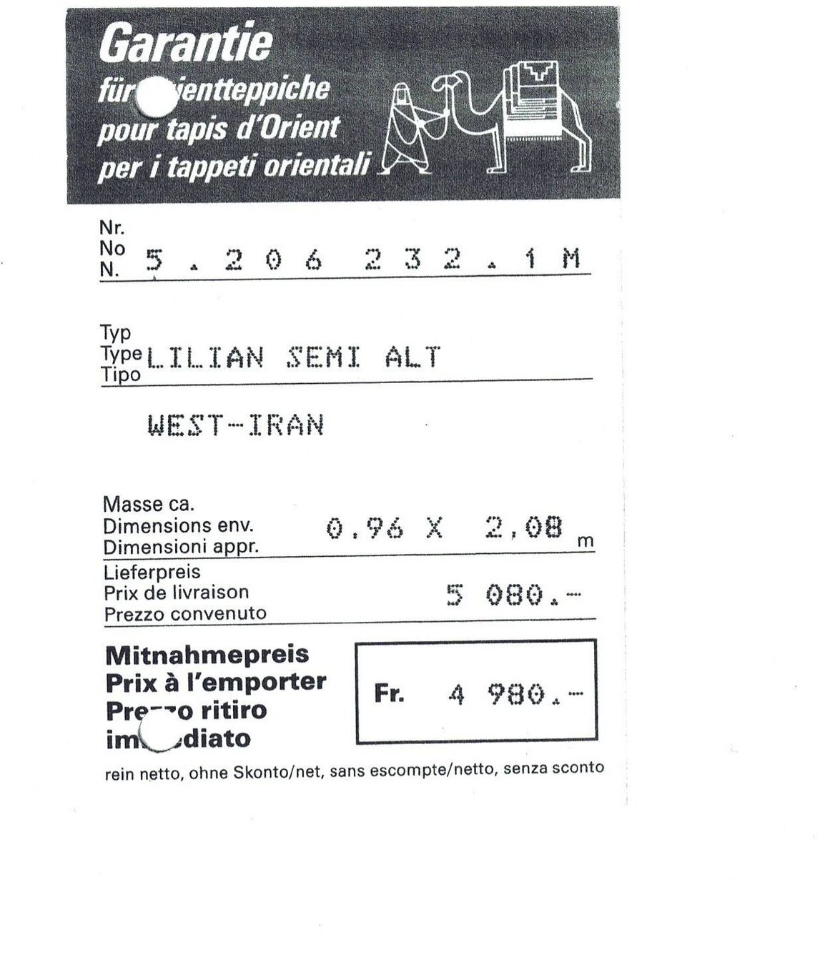 Tappeti: Teppich west Iran Typ Lilian semi alt – Usato da Hendschiken venduto da Deeptec 3