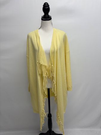 Neue M& Gelbe Kaschmir Strickjacke Cardigan Gr. XS/S Fransen