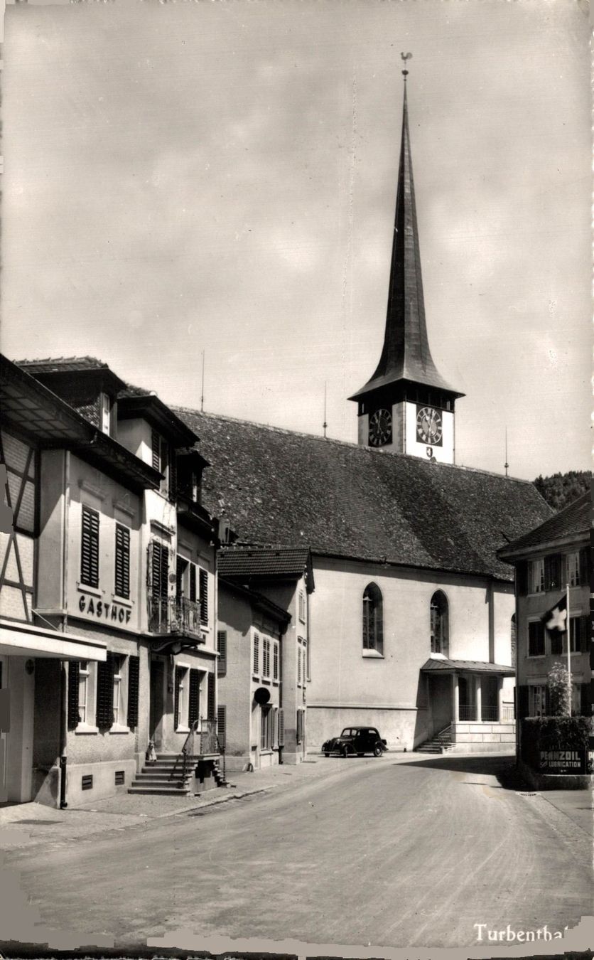 Cartoline postali: Turbenthal. Kirche und ehemaliges Gasthaus Guyer – Usato da Bronschhofen venduto da Astore
