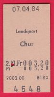 KARTON BILLETT, LANDQUART - CHUR, 2.KLASSE, EINFACH