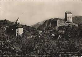 Sargans Kirche + Schloss, Ansichtskarte, gel. 1957