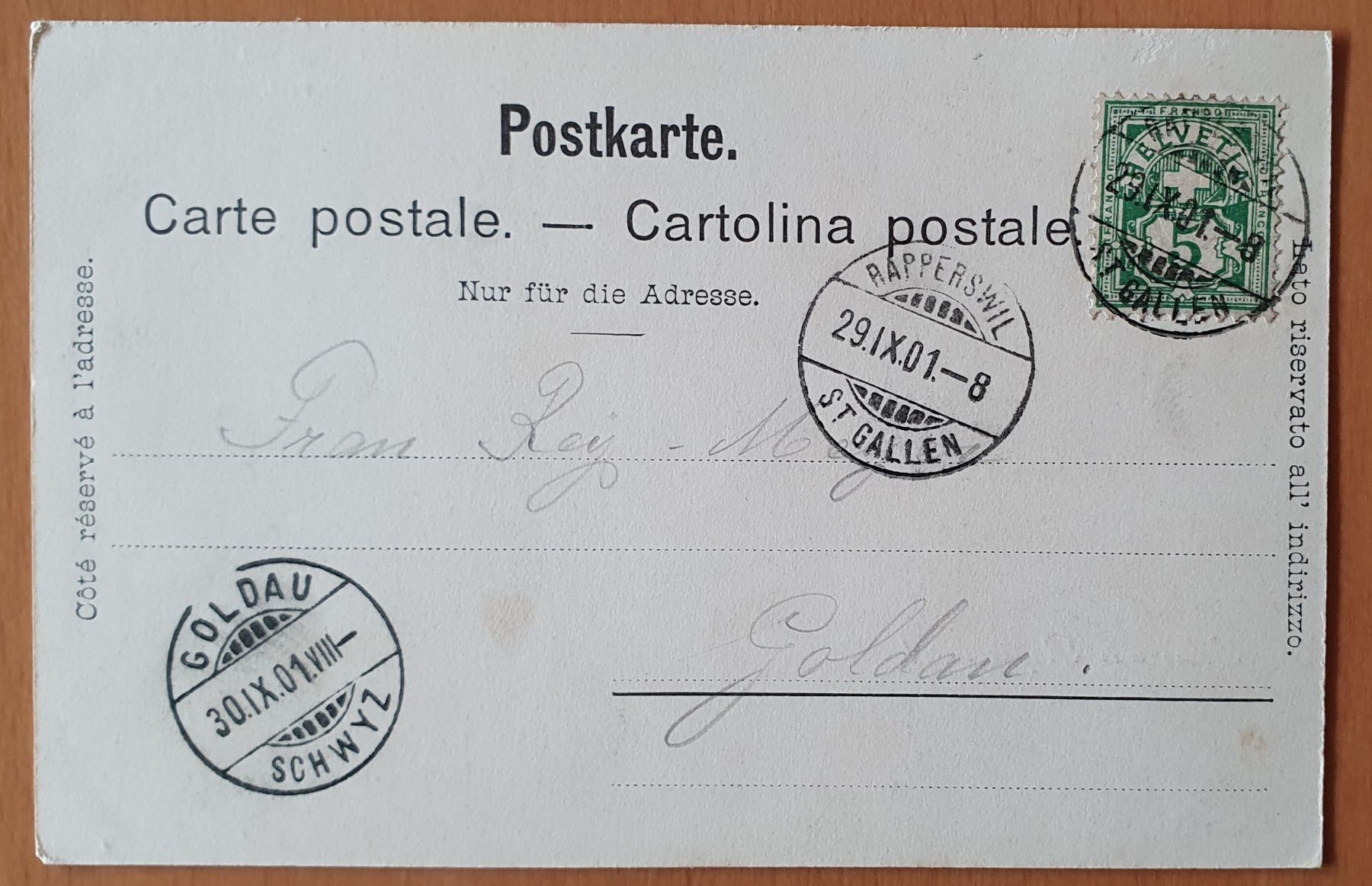 Cartoline postali: Gruss aus Rapperswil  - Postgarten 1901 – Usato da Kreuzlingen venduto da Rschweiz1 1