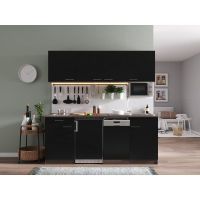 751 - Singleküche Küchenzeile Küche 195cm Eiche/York/Schwarz