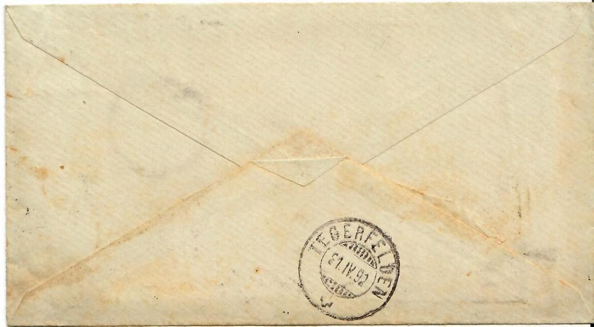 Tutti i francobolli: Brief 1892 Wildegg - Dägerfelden - Stabstempel Holderbank – Usato da Hochdorf venduto da Ziegel-16 1