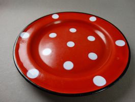antiker Dessert-Teller 20cm Ø Email Camping Tupfen Punken