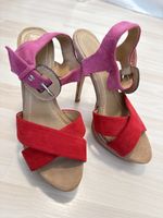 Gr.38 schöne Leder Sandaletten in rot/pink Ilario Ferucci