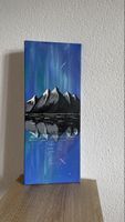 Berglandschaft mit Nordlichter, Gemälde 20x50