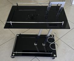 Servierwagen schwarz Glas Chrom mit Flaschenhalterung