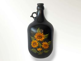 Handbemalte Glasflasche / Vase (Schwarz mit Blumenmotiv)
