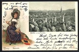 Bern, Viadukt gegen die Alpen, Frau in B