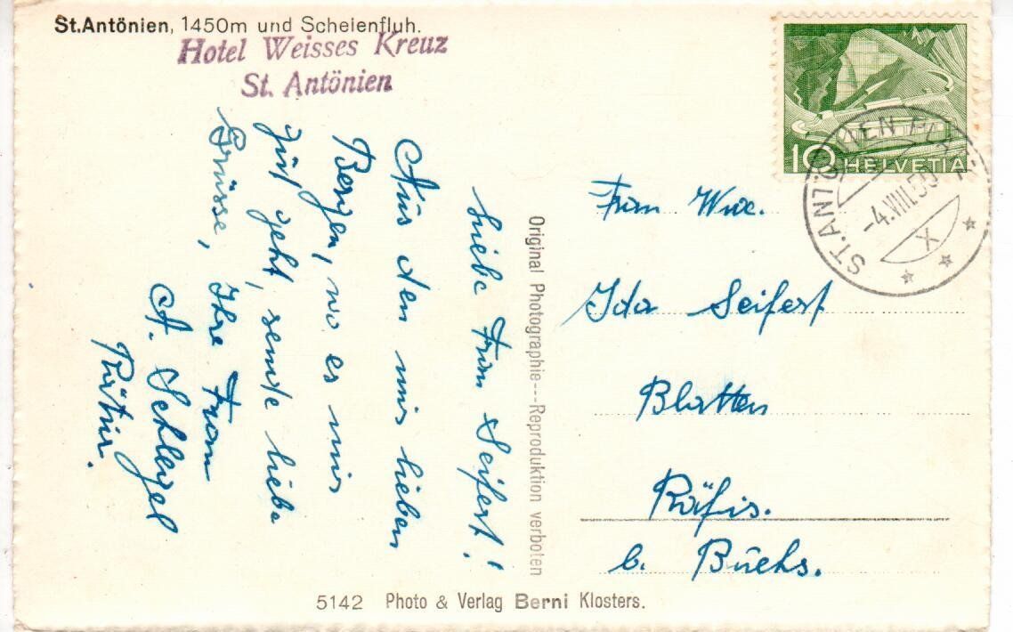 Cartoline postali: St. Antönien 1950 – Usato da Wolhusen venduto da Curver9 1