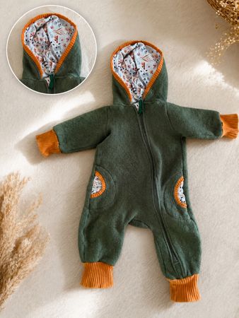 Handgenähter Wollwalk-Overall aus Merinowolle – Gr. 74/80 cm
