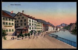 Künstler-AK Baden, Bad-Hôtel Rebstock und Promenade