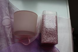 Deko Set: Windlicht, Dekosand, Organza-Tücher Lila Rosa
