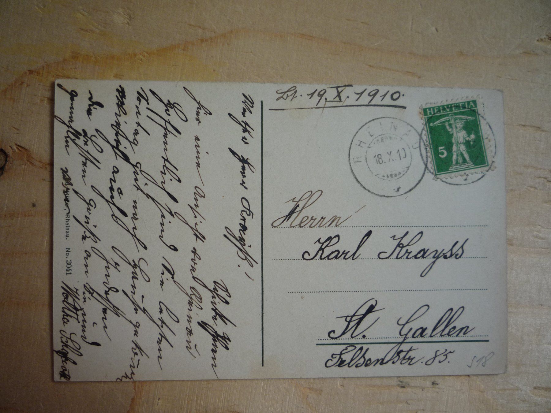 Cartoline postali: Rheinau, Litho, 18.X.10 – Usato da Rieden SG venduto da Brockehuesli 1
