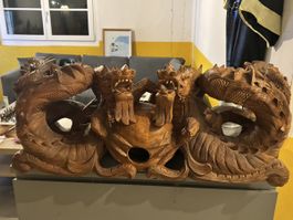 Unique Hand-Carved Wooden Dragon Sculpture Wall Decor