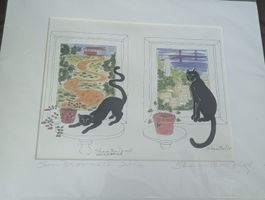 Sharon MacDougall Black Cats San Francisco Matted Art Print 