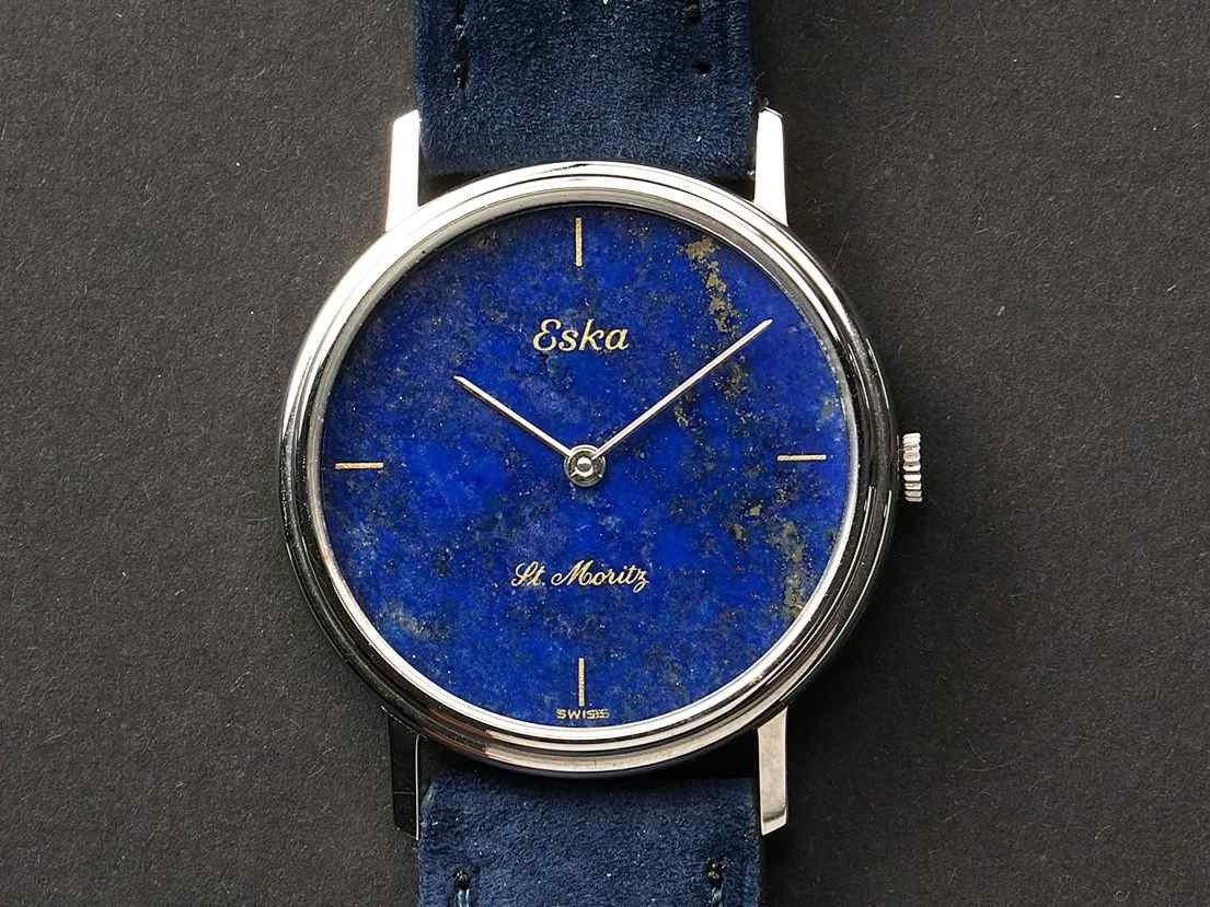 Orologi: ESKA St. Moritz vintage ultra thin lapis lazuli "night sky" – Usato da Luzern venduto da ChronoScope6004