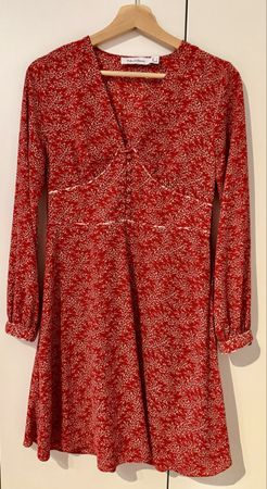 Pedro del Hierro Red Floral Dress, XS, long sleeves