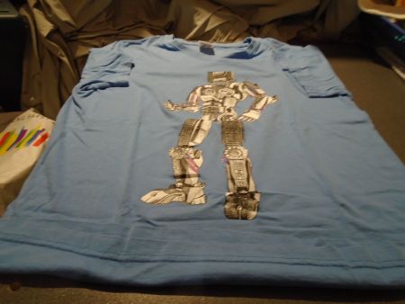 T-Shirt Grösse M, Adler, hellblau, Aufdruck: Roboter