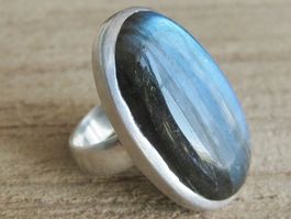 Vintage Ring massiv Silber 925 Labradorit Gr. 60