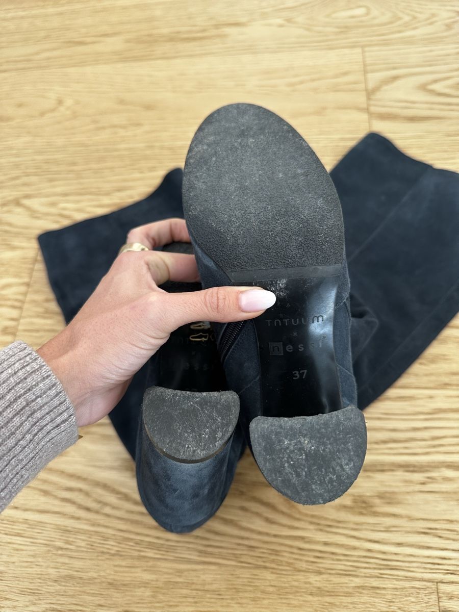 Scarpe da donna: Suede Leather Knee High Heel Boots, Blue, 37 – Usato da La Croix (Lutry) venduto da secondhandZara 5
