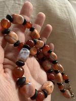 Natural Stone Necklace Carnelian Agate 925 Silver Clasp