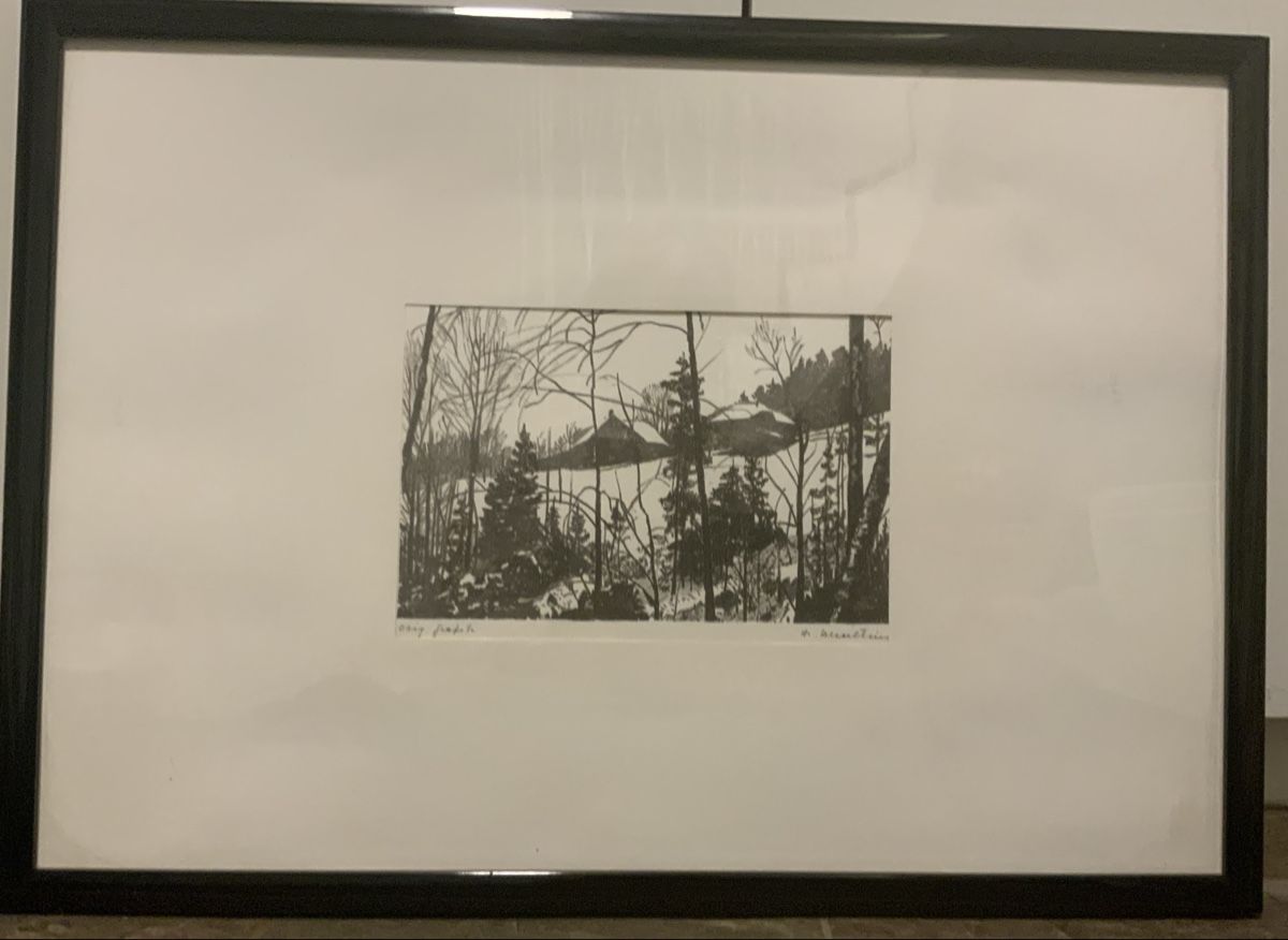 Poster & Bilder: Originale Winter-Radierung von H. Scheitlin, gerahmt – Gebraucht aus Zollikon von Moira55