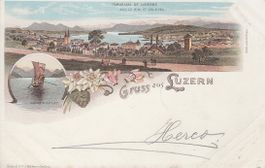 Luzern   LU   mit Rigi und Alpen   -    Litho    ca. 1900