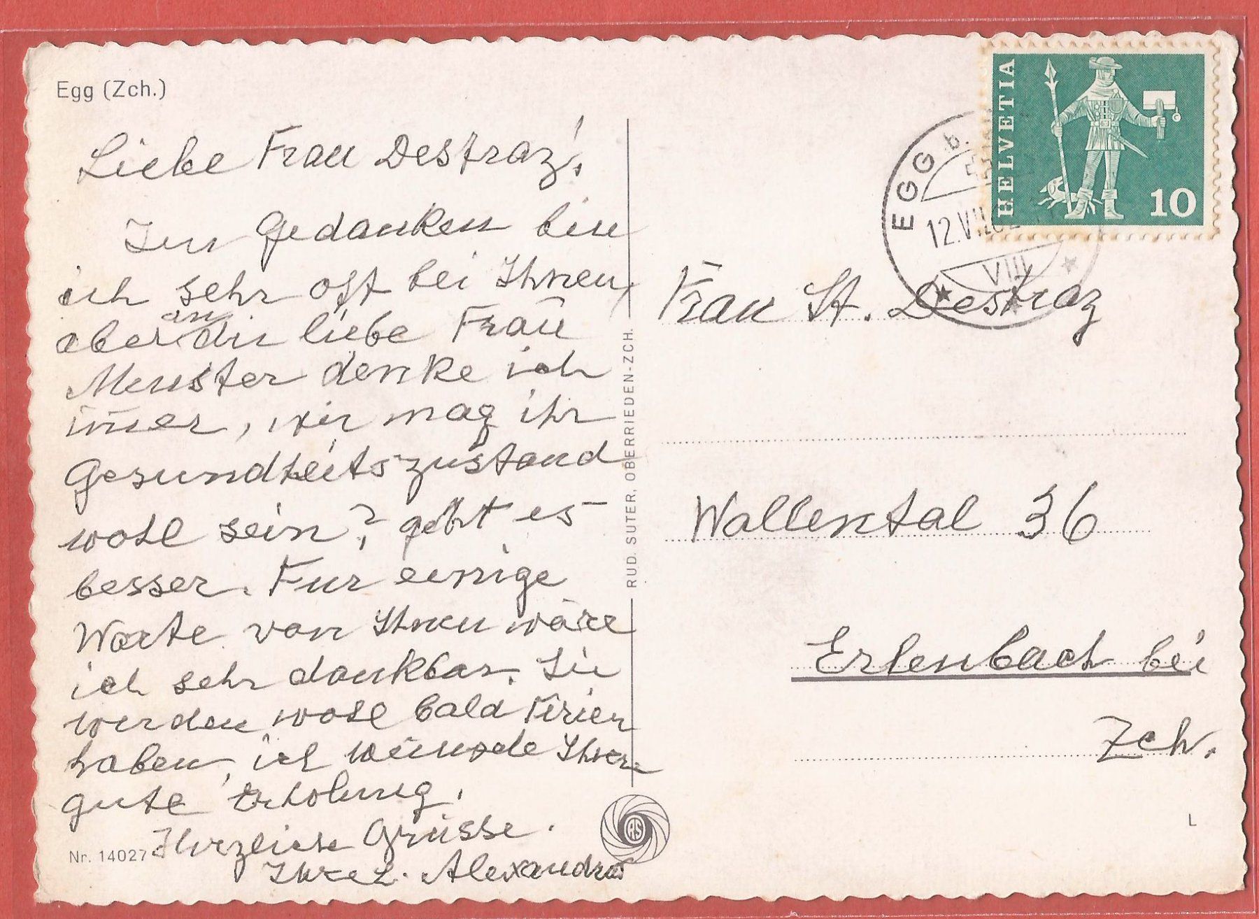 Ansichtskarten: Egg ZH - 1962 – Gebraucht aus Fislisbach von Porano 1