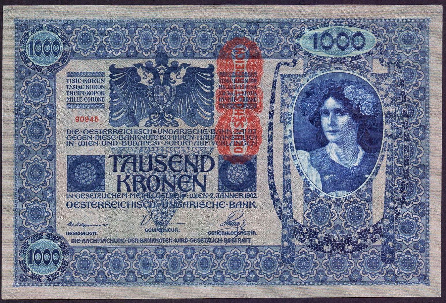 Banconote: 1000 Kronen 1902/1918 UNZ – Nuovo (secondo la descrizione) da Flamatt venduto da samowarow 2