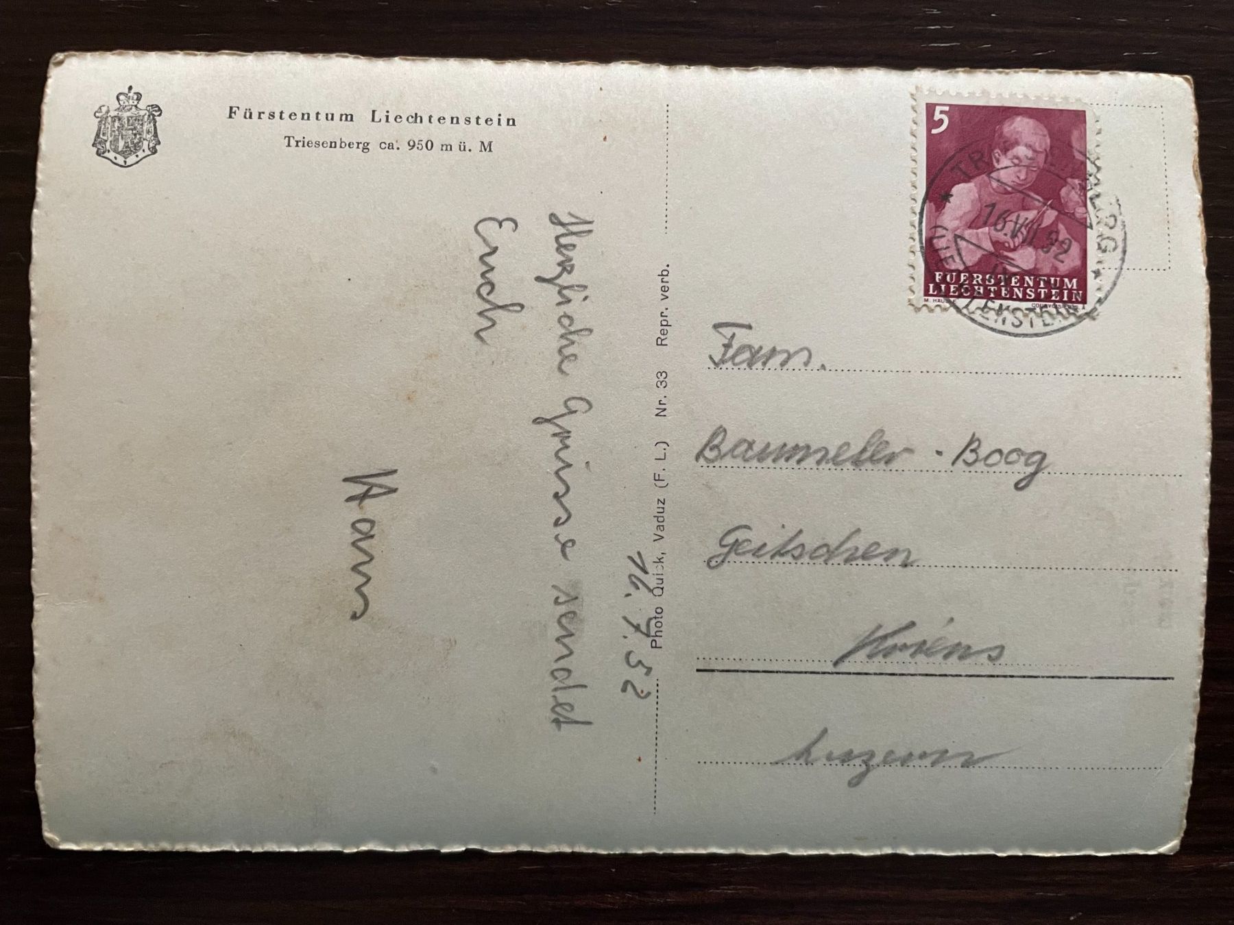 Cartoline postali: TRIESENBERG Ortsansicht 1952 – Usato da Wald ZH venduto da TLILEF 1