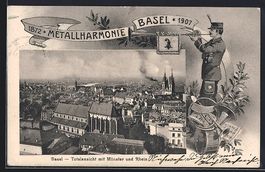 Basel, Totalansicht mit Münster und Rhe