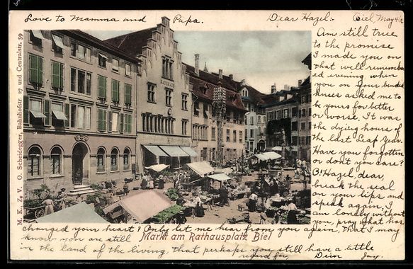 Cartoline postali: AK Biel, Markt am Rathausplatz – Usato da Berlin venduto da bartko-reher
