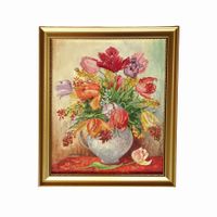 Vintage Acrylgemälde Blumenstillleben – A. Schacher