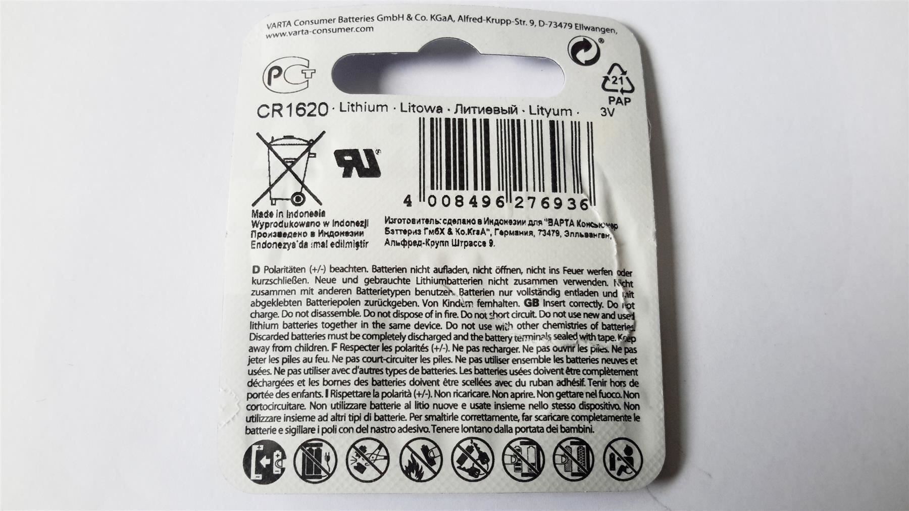 Caricatori & Batterie: Knopfzelle CR1620, Lithium, Varta – Nuovo e nell'imballaggio originale da St. Gallen venduto da cointec 4